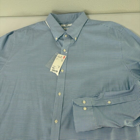 Uniqlo Easy Care Checked Stretch Slim Fit Long Sleeve Shirt Mens XXL Blue NWT - Picture 6 of 10
